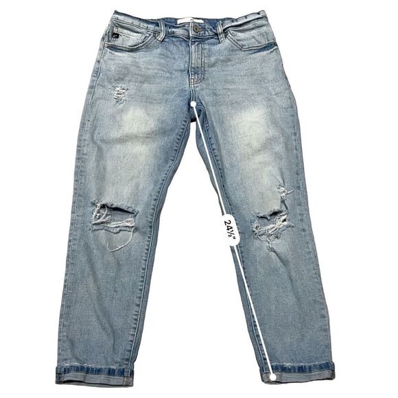 Kancan Womens Denim Pants Distressed Folded Hem Light Blue Wash Size 9/28 - Picture 7 of 8